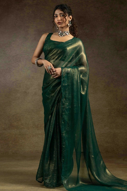 Green Fendi Satin Ready To Wear Saree NCSD11210147