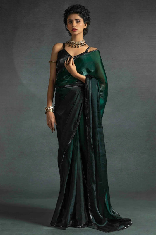 Green Fendi Satin Silk Ready To Wear Saree NCSD11210125