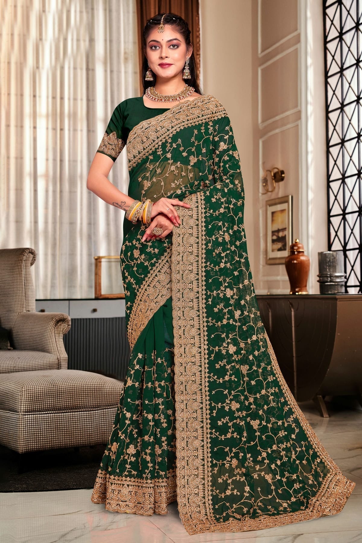 Green Georgette Designer Saree NCLC11210285