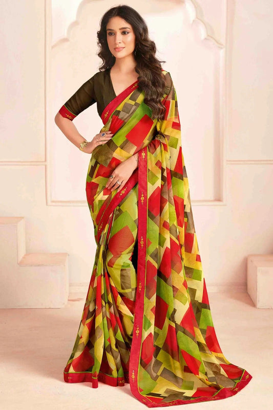 Green Georgette Digital Printed Printed Saree NCSD11110404