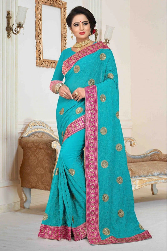 Green Georgette Embroidered Saree NCSD11210511