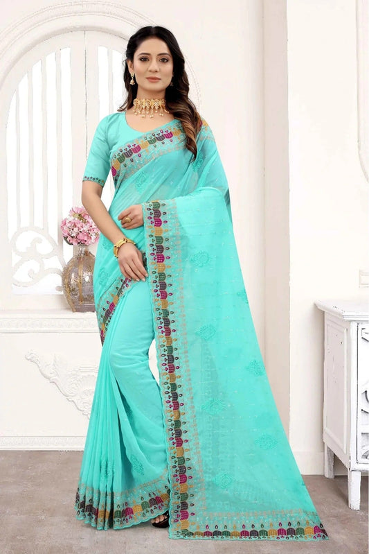Green Georgette Embroidery Saree NCSD10910621