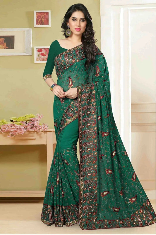 Green Georgette Embroidery Saree NCSD11210506