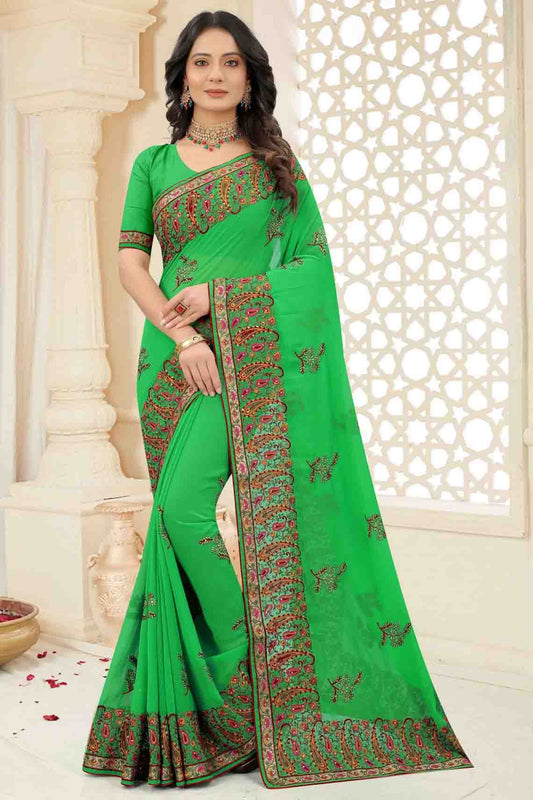 Green Georgette Embroidery Saree NCSD11210875