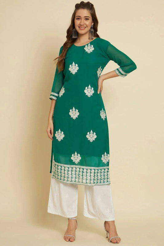 Green Georgette Kurti NCKR11112049