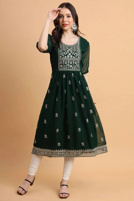 Green Georgette Kurti NCKR11112096