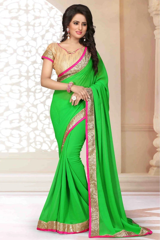 Green Georgette Lace Saree NCSD11210670