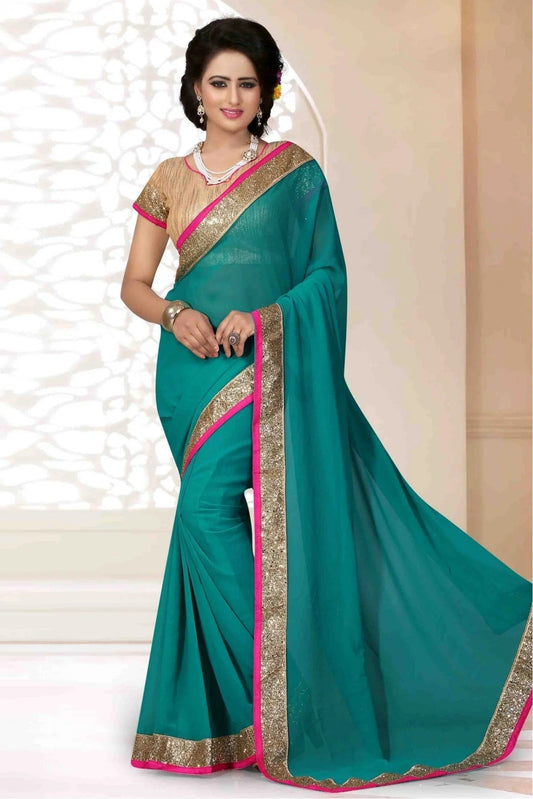 Green Georgette Lace Saree NCSD11210673