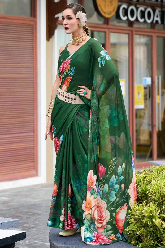 Green Georgette Printed Saree NCSD11110607