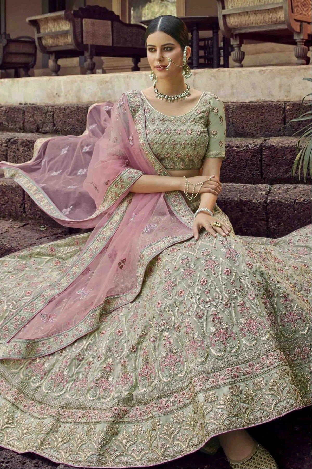 Green Georgette Resham Lehenga Choli NCLC10810464