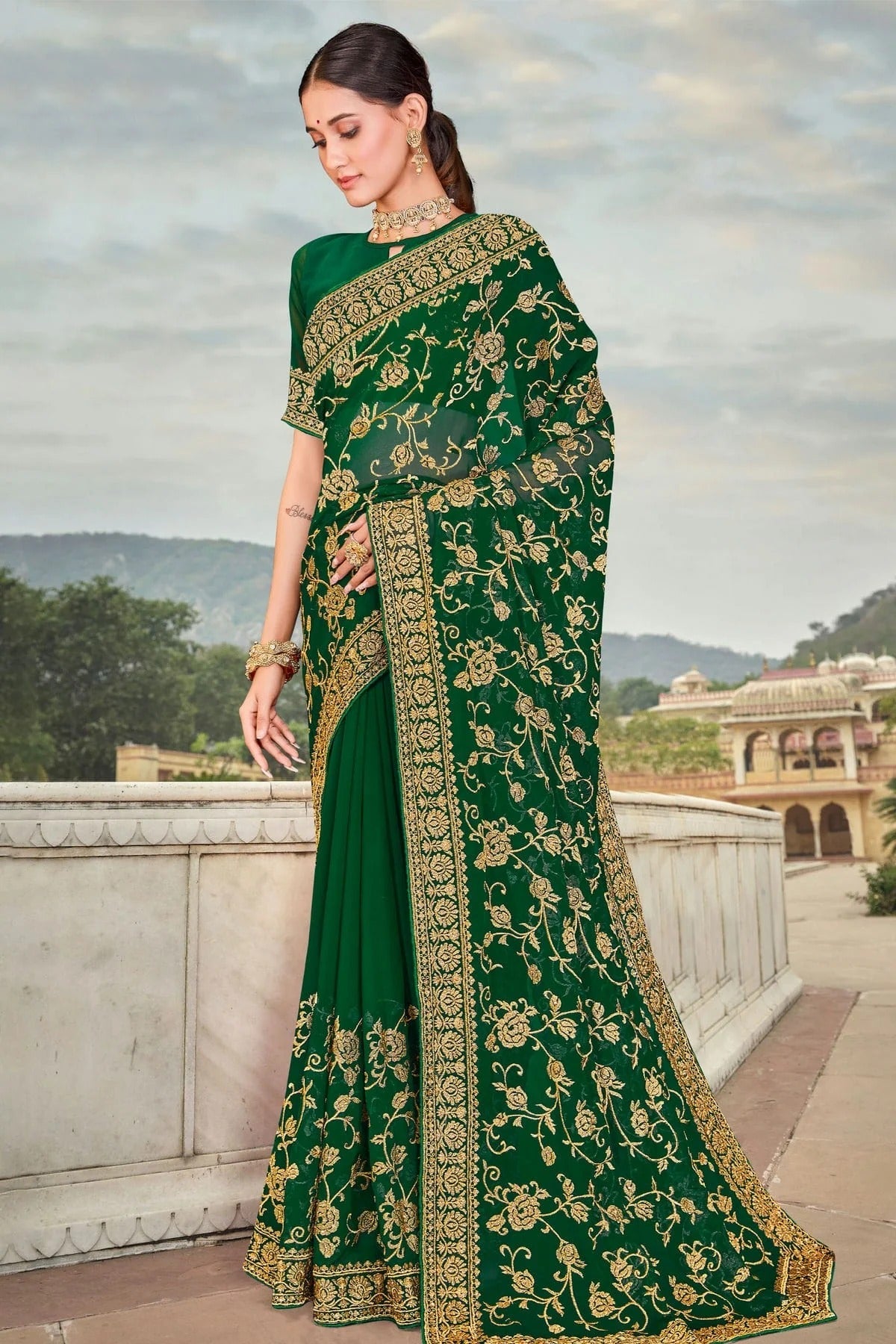 Green Georgette Saree NCSD10910381
