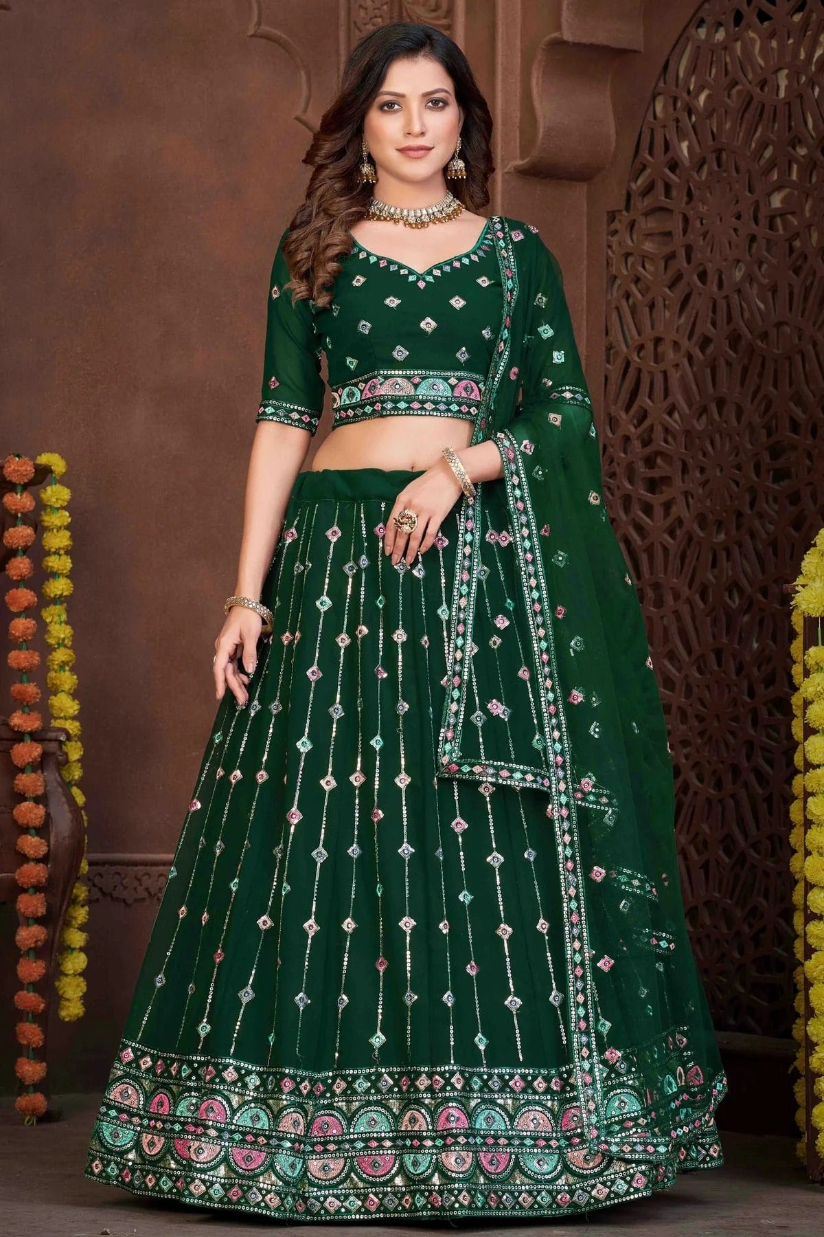 Green Georgette Semi Stitched Lehenga Choli NCLC11710153