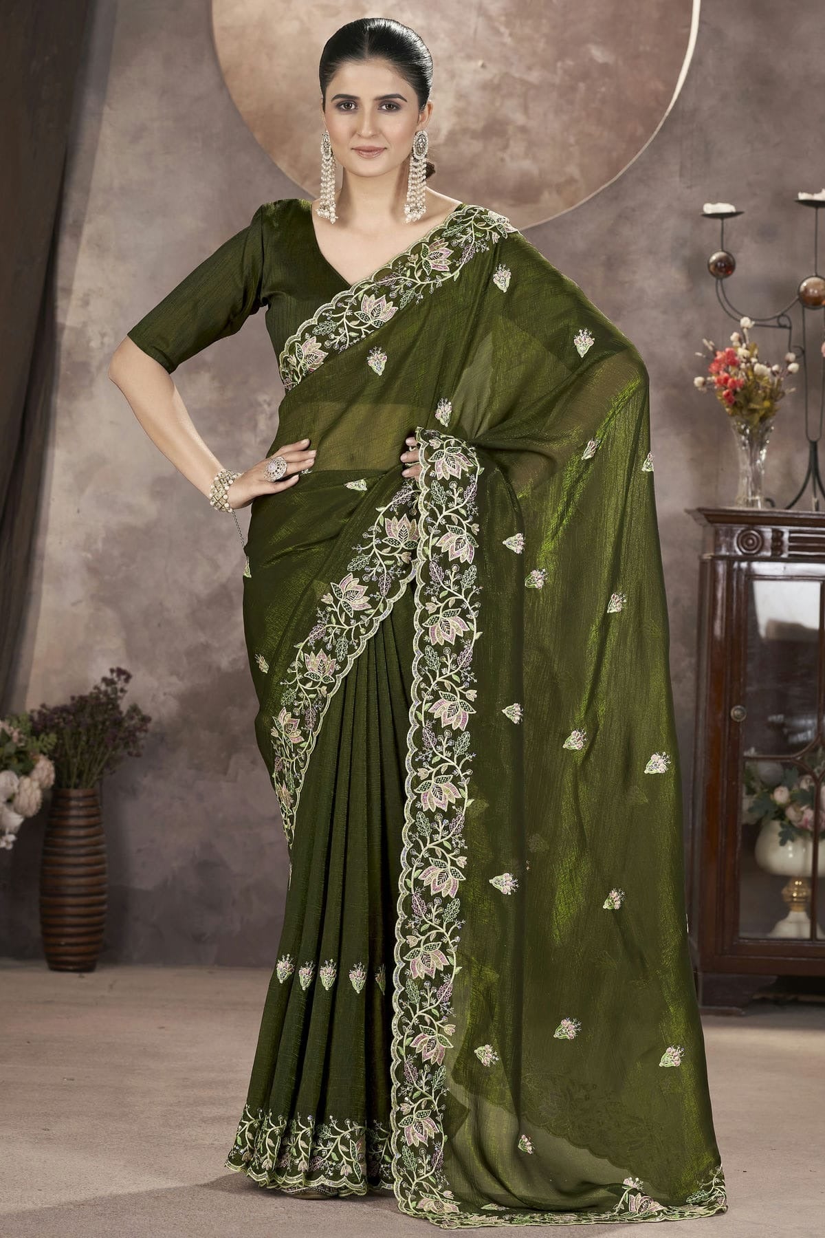 Green Gold Crunchy Designer Saree NCSD11111216