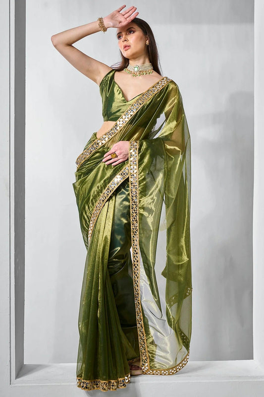 Green Gold Tissue Net Designer Saree NCSD11111791
