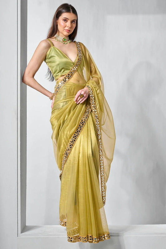 Green Gold Tissue Net Designer Saree NCSD11111793