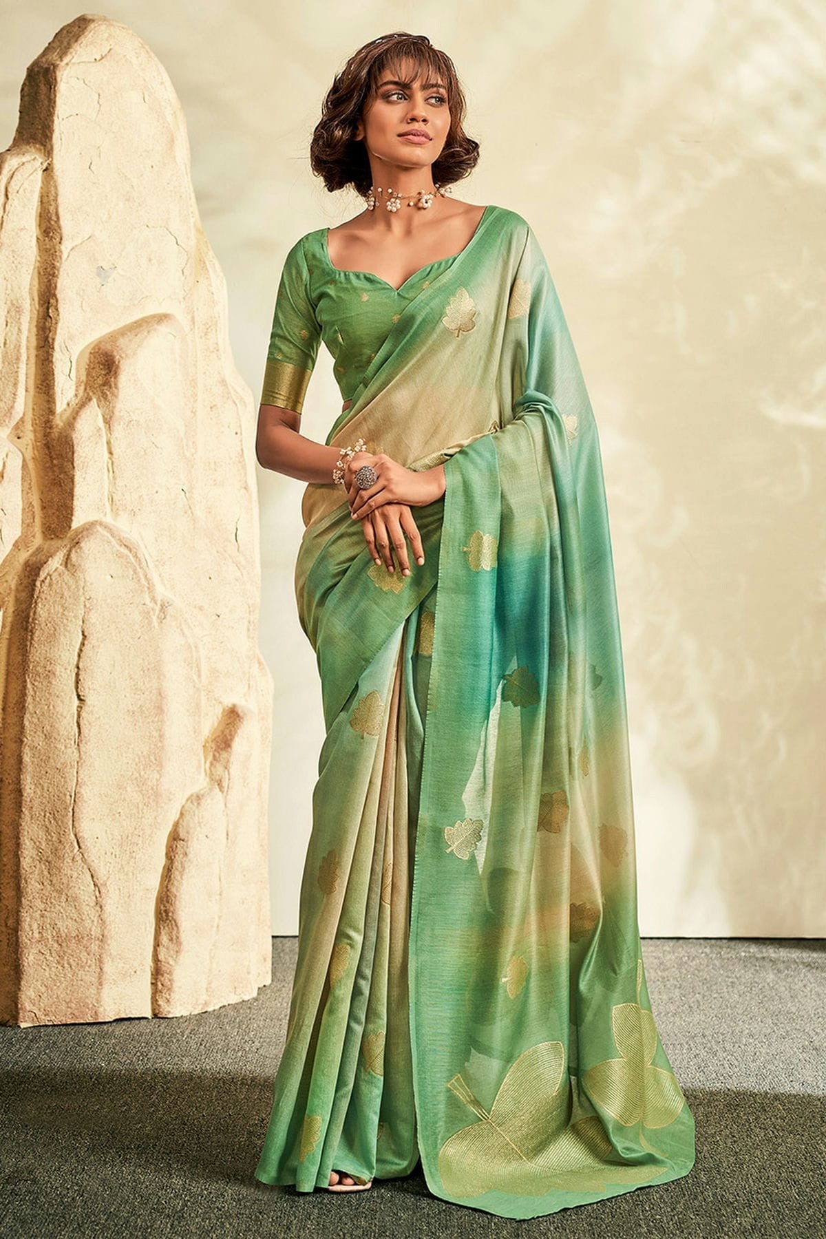 Green Handloom Khadi Saree NCSD11112573