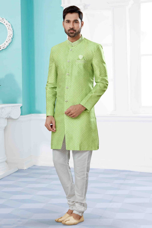 Green Indo Western In Jacquard NCSH10410545