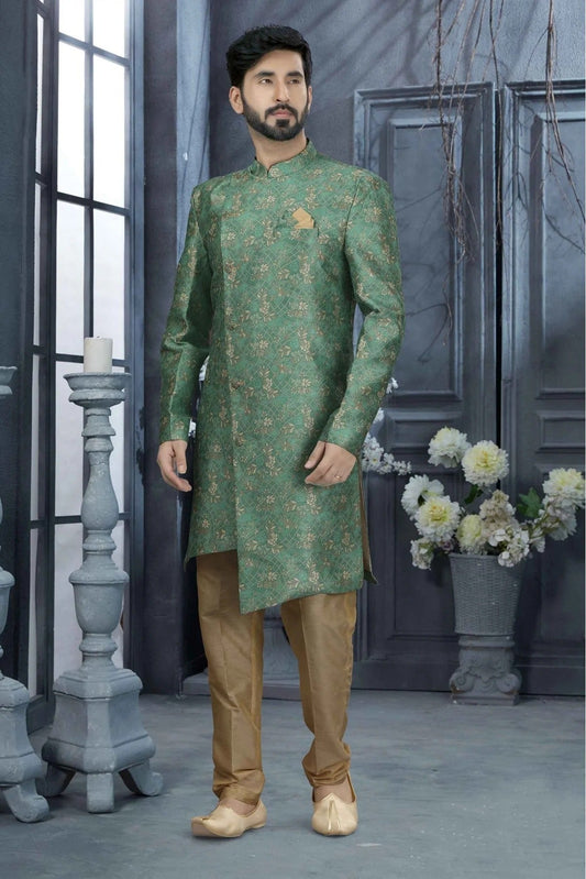 Green Jacquard Digital Print Sherwani NCSH10410425