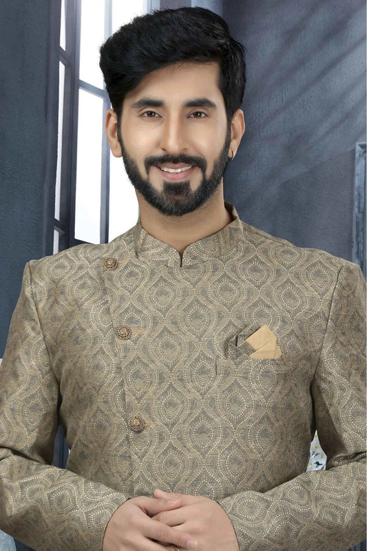 Green Jacquard Digital Print Sherwani NCSH10410427