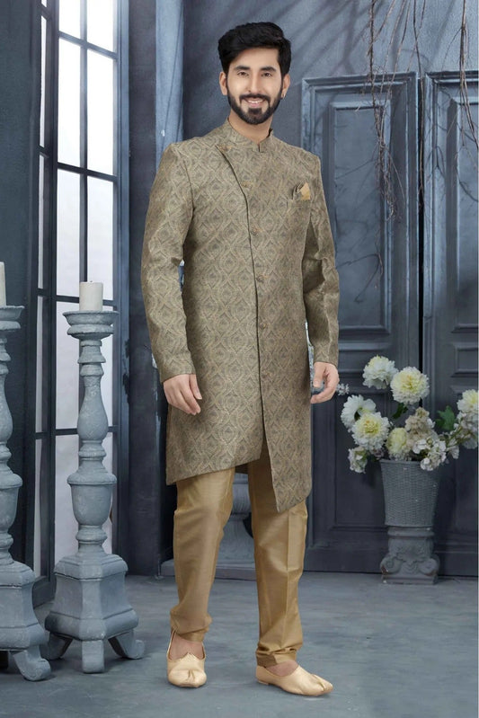 Green Jacquard Digital Print Sherwani NCSH10410427