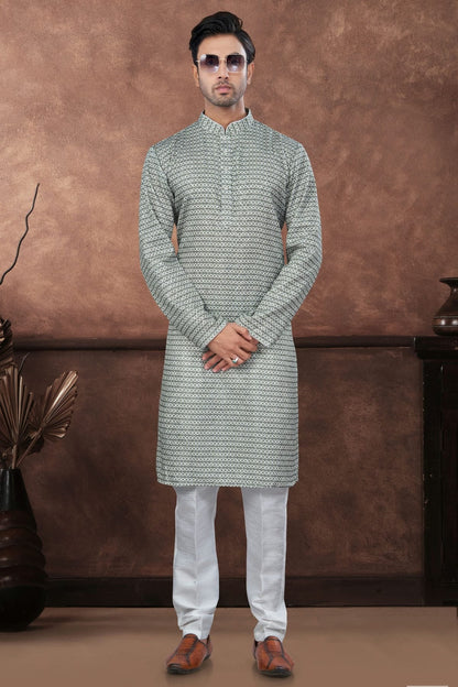 Green Jacquard Kurta Pajama NCKP10410123