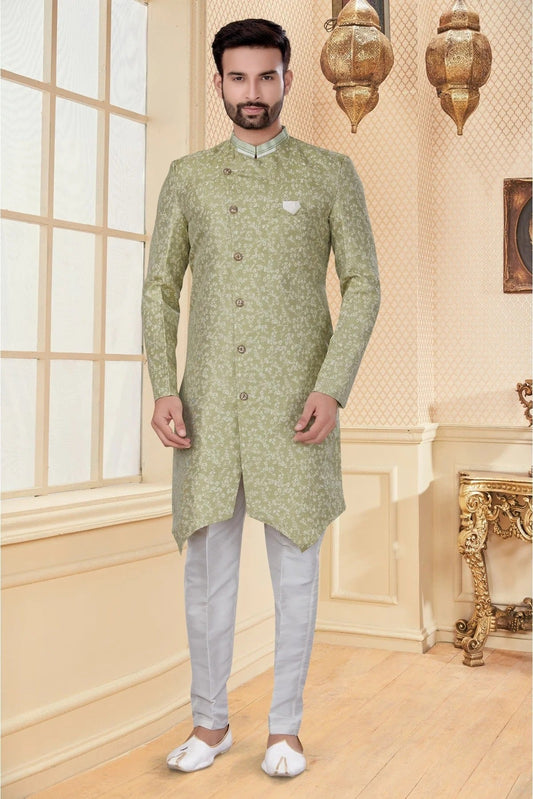 Green Jacquard Sherwani NCSH10410363