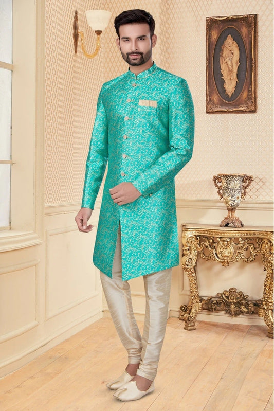 Green Jacquard Sherwani NCSH10410368