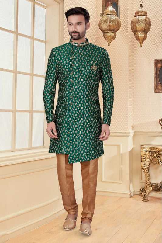 Green Jacquard Sherwani NCSH10410375