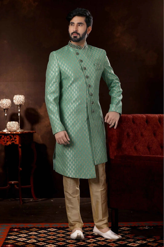 Green Jacquard Sherwani NCSH10410460