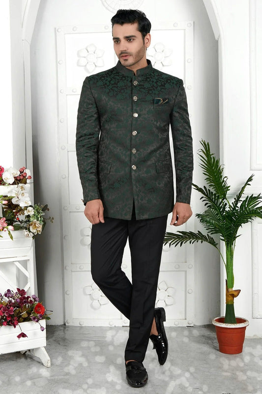 Green Jacquard Silk Jodhpuri Jacket  NCJP12310256