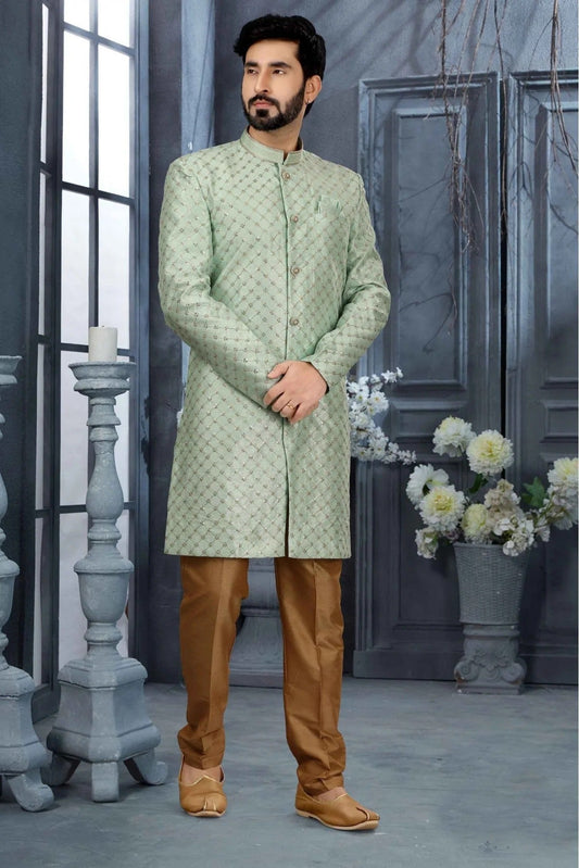 Green Jacquard Thread Sherwani NCSH10410418