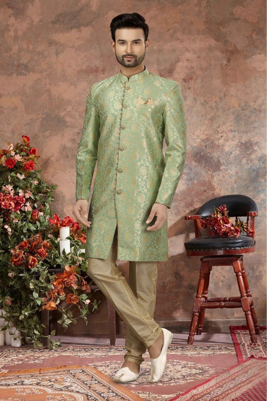 Green Jacquard Thread Sherwani NCSH10410450