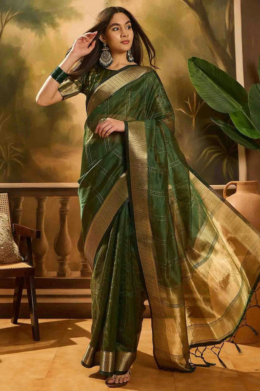 Green Khadi Organza Traditional Saree NCSD11110109