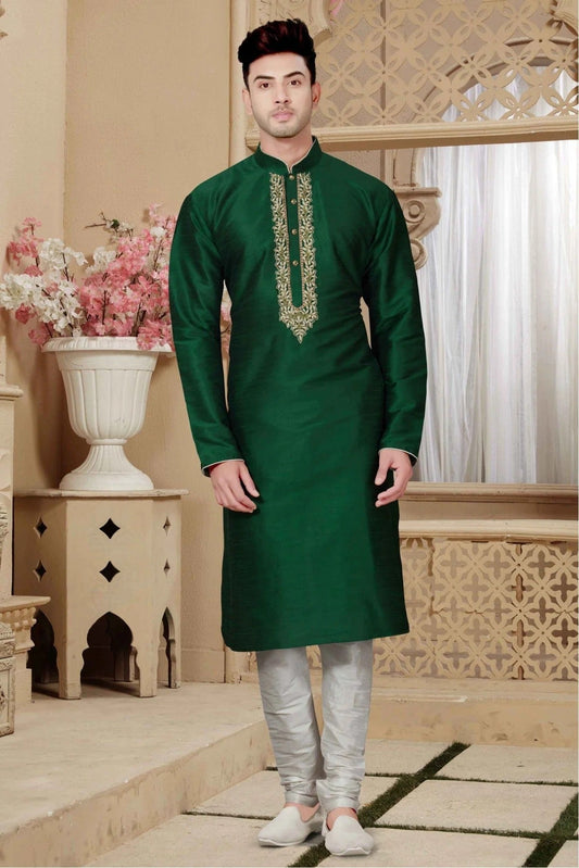Green Kurta Pajama In Art Dhupion NCKP10410574