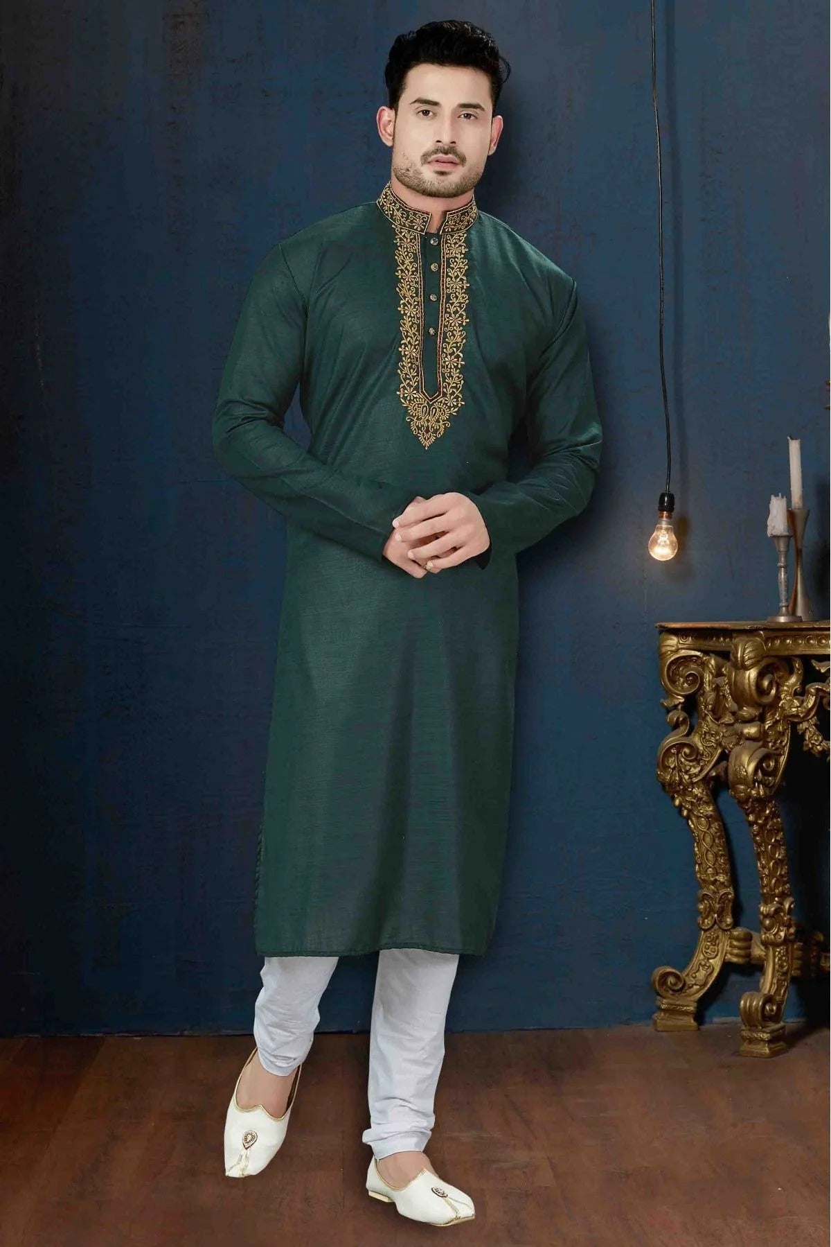 Green Kurta Pajama In Cotton NCKP10410614