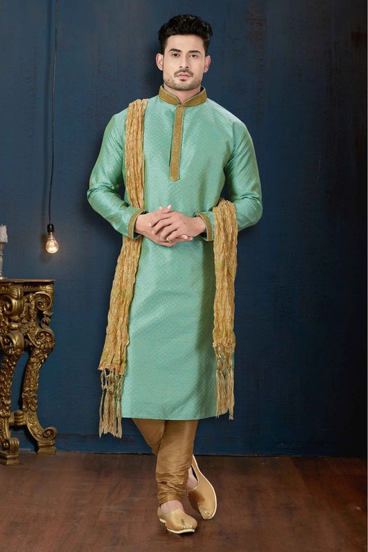 Green Kurta Pajama In Jacquard NCKP10410624