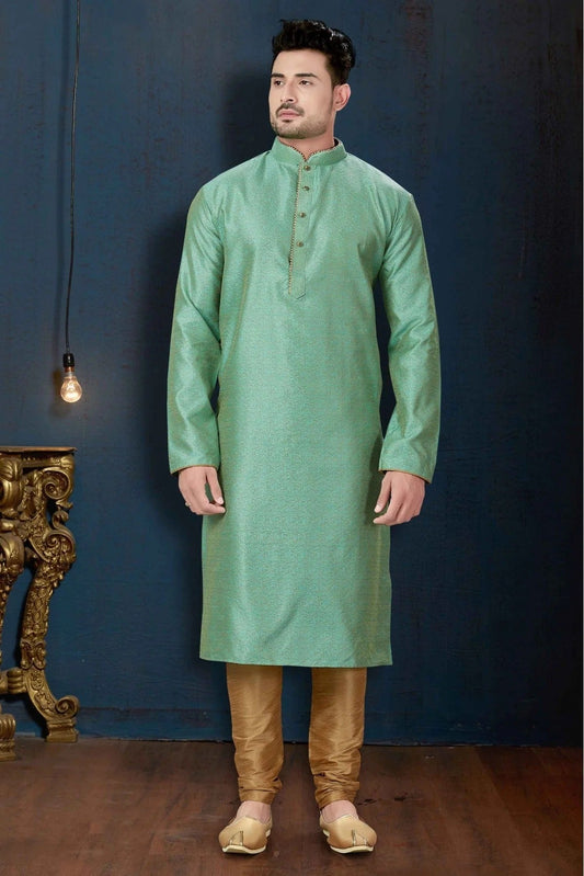 Green Kurta Pajama In Jacquard NCKP10410625
