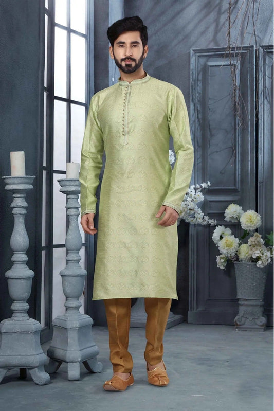 Green Kurta Pajama In Jacquard NCKP10410673