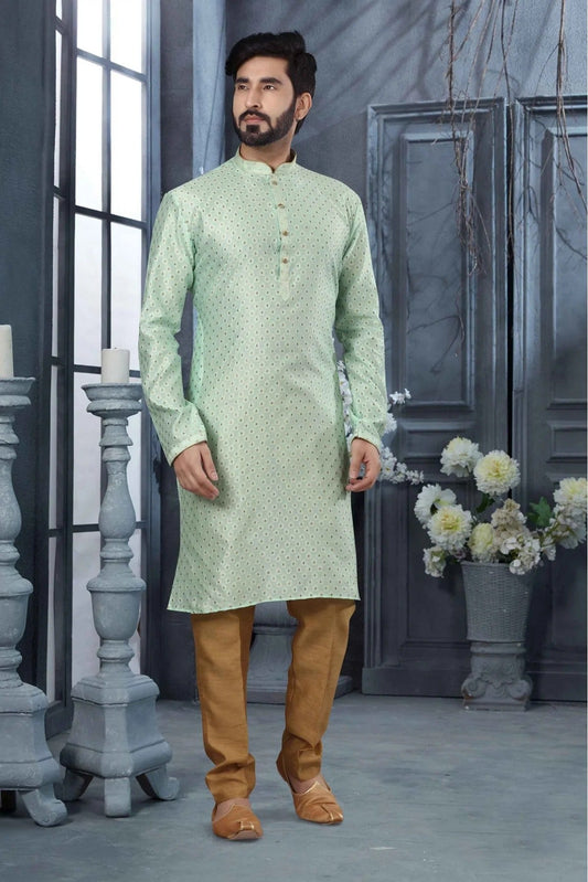 Green Kurta Pajama In Jacquard NCKP10410675