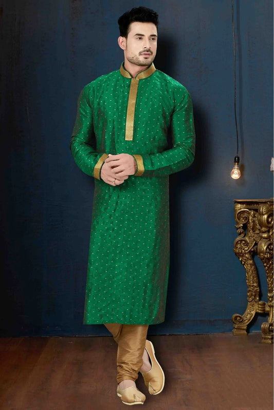 Green Kurta Pajama In Malbari Silk NCKP10410618