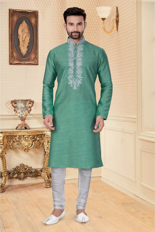 Green Kurta Pajama In Silk Dupion NCKP10410655
