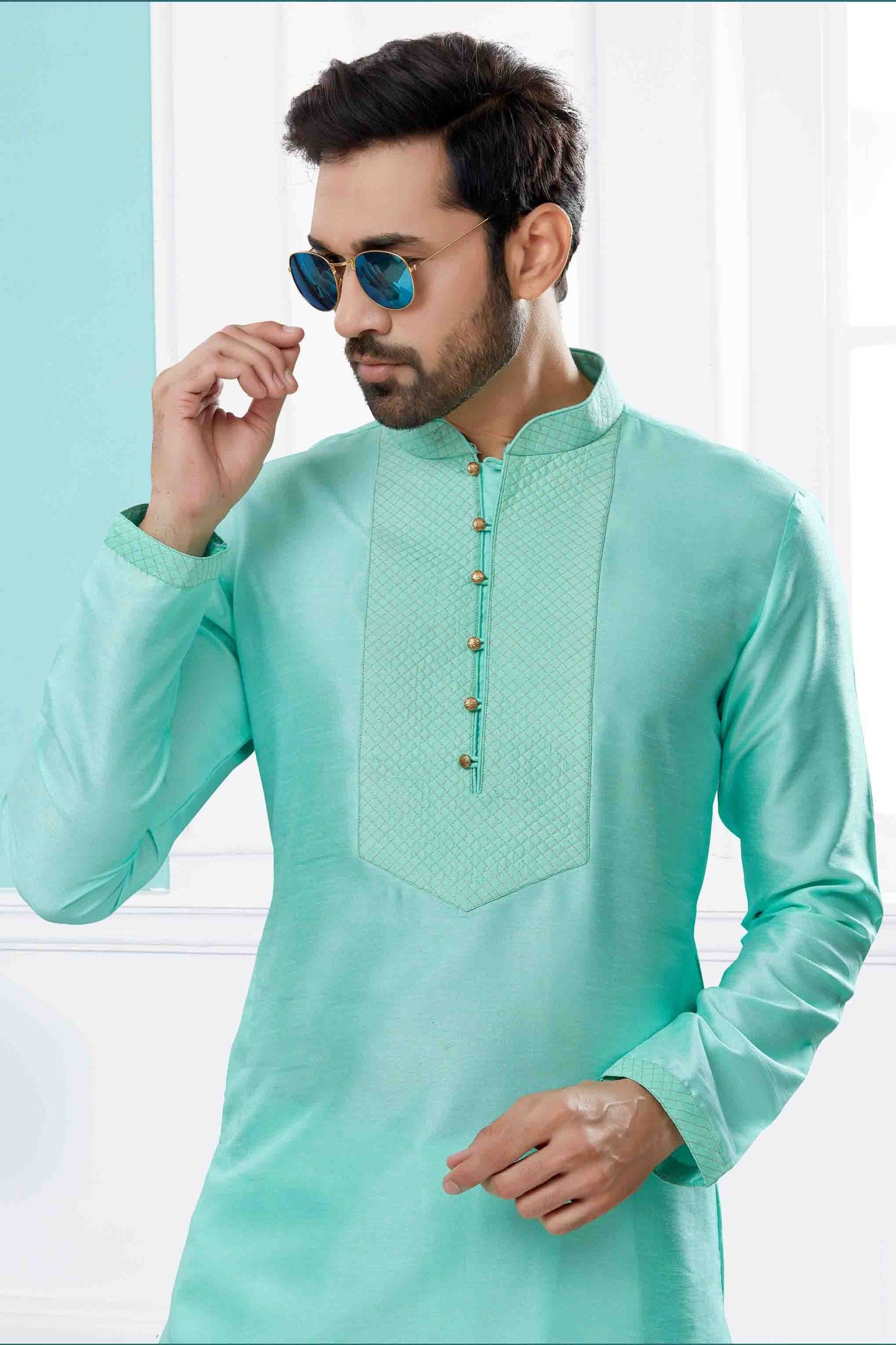 Green Kurta Pajama In Silk Dupion  NCSH10410562