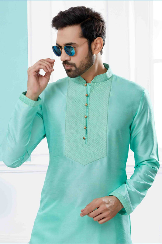 Green Kurta Pajama In Silk Dupion  NCSH10410562