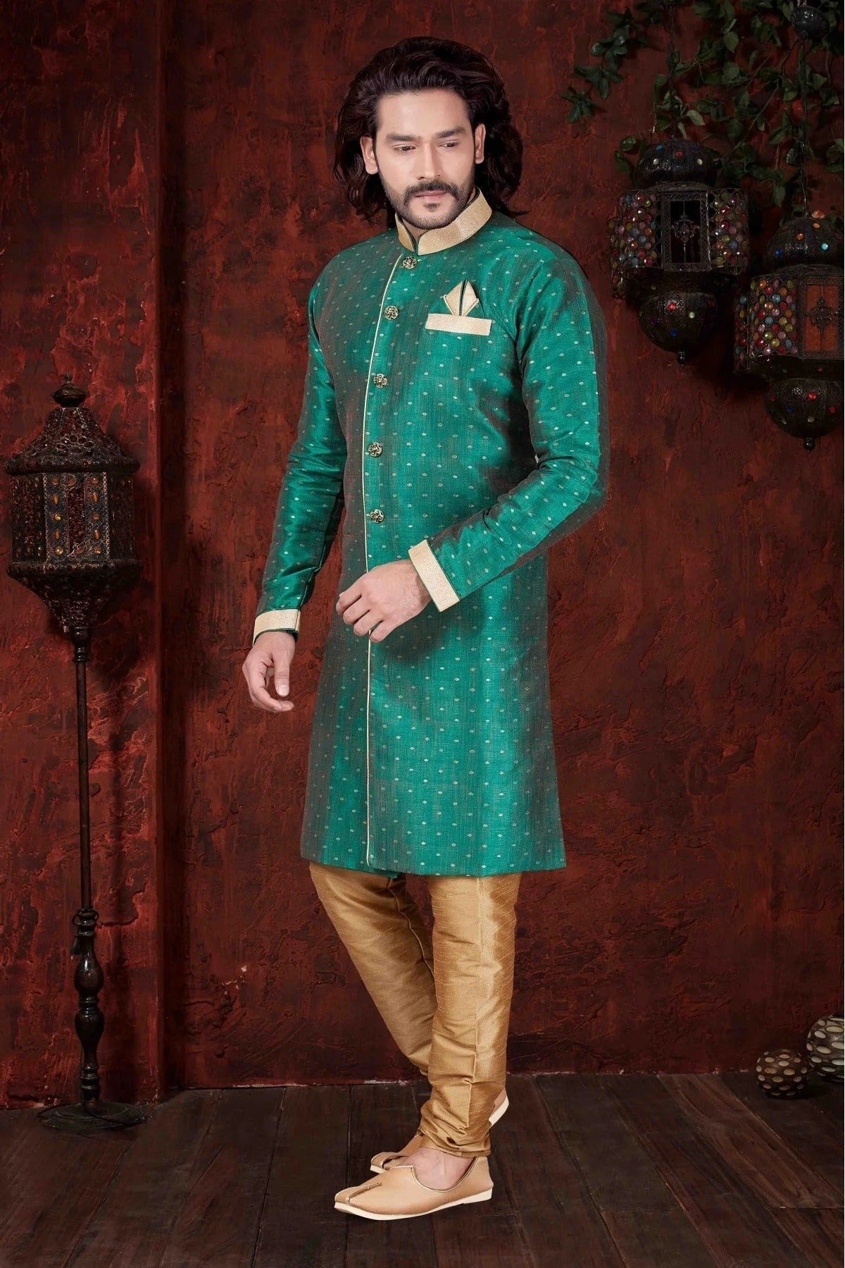 Green Kurta Pajama In Silk NCKP10410590