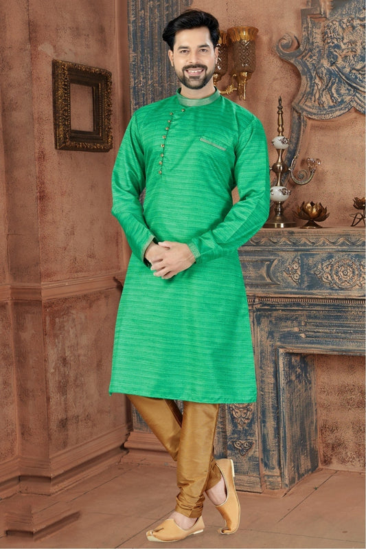 Green Kurta Pajama In Silk NCKP10410638