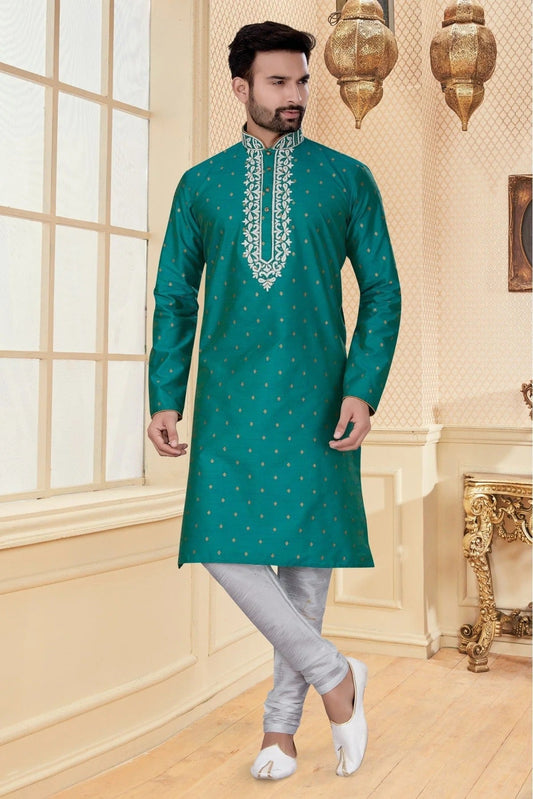 Green Kurta Pajama In Silk NCKP10410652