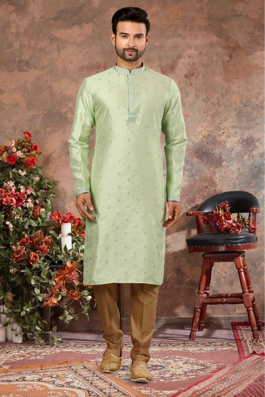 Green Kurta Pajama In Silk NCKP10410670