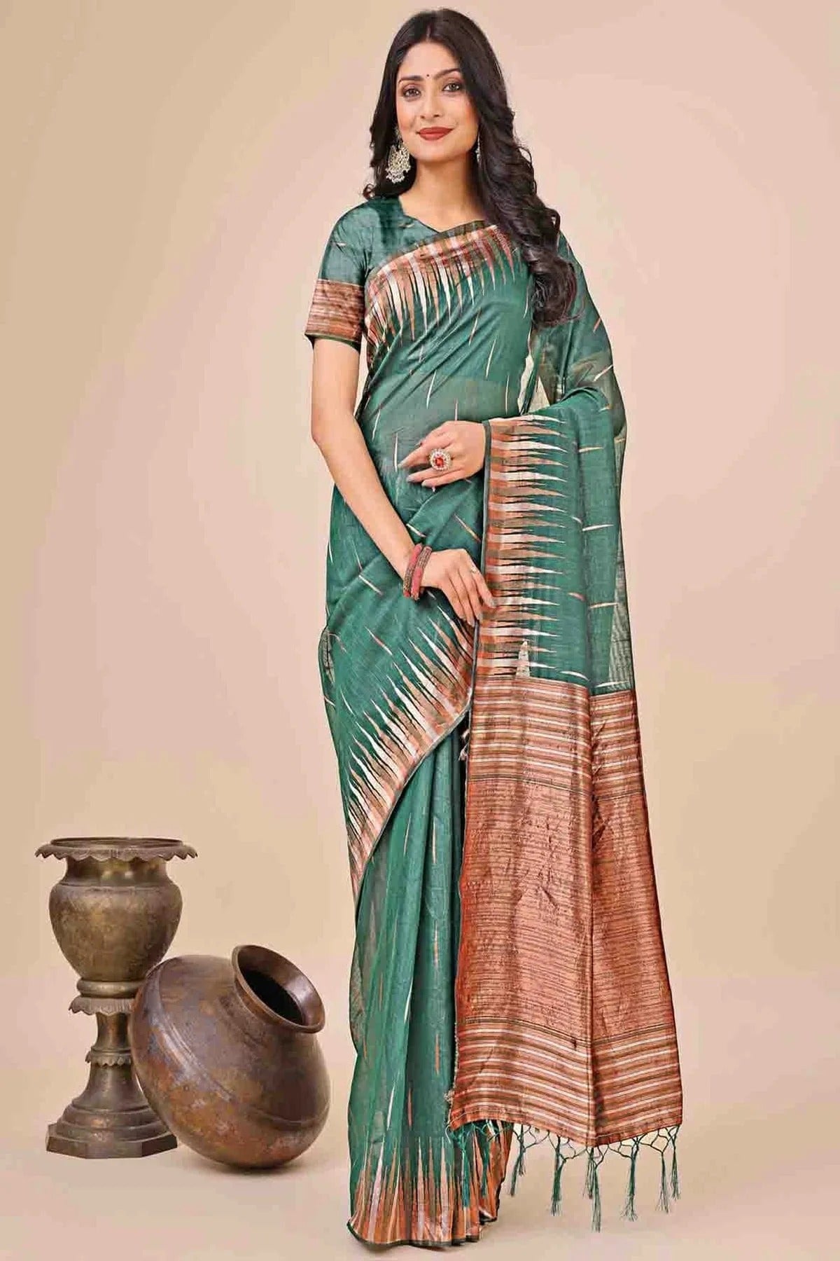 Green Linen Cotton Woven Traditional Sarees  NCSD11110228