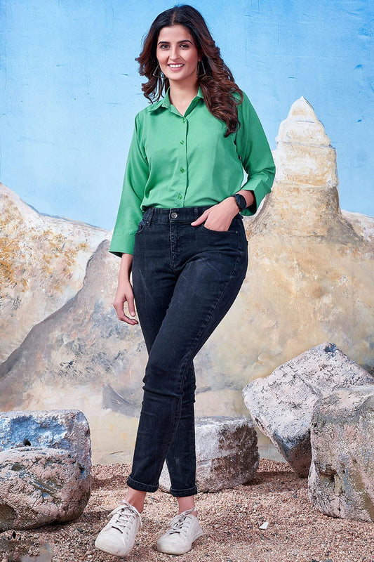 Green Maaza Cotton Solid Readymade Top NCTP11112319
