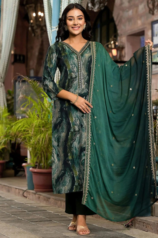 Green Modal Silk Stitched Salwar Suit NCSS11111586